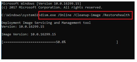 dism.exe /Online /Cleanup-image /Restorehealth と入力