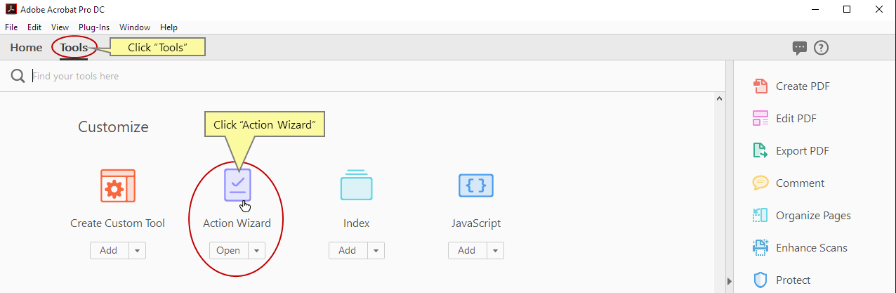 アクションウィザードを起動
