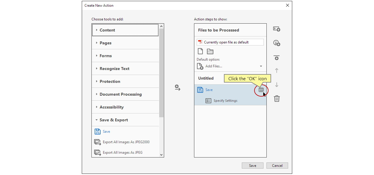 「OK」アイコンをクリック