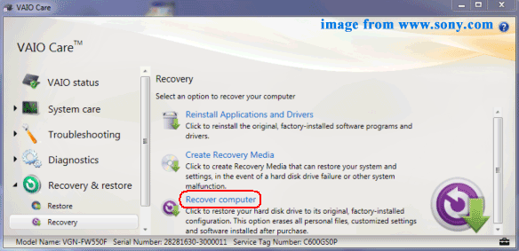 Recover computerをクリック