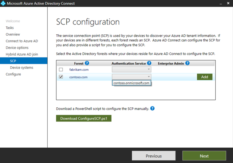 Microsoft Entra Connect SCP設定管理ドメイン