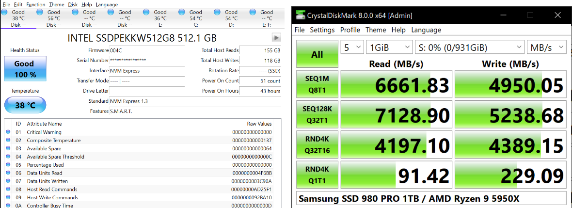 SSDの状態を確認するには、crystaldiskmarkまたはcrystaldiskinfoを使用する。