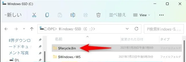 Windowsのごみ箱の隠しフォルダ