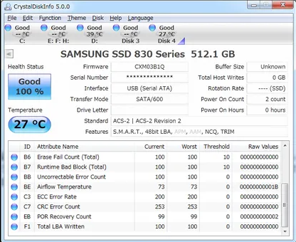 CrystalDiskInfo を使用して SSD の状態をチェックする