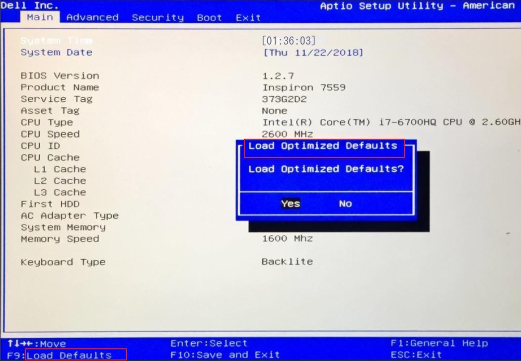 Dell コンピュータの BIOS オプションのロードのデフォルト