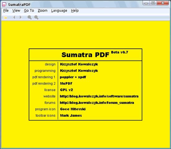 Sumatra PDF のミニマリスト操作ページ