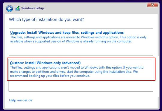 Windows 7 のインストール タイプを選択する