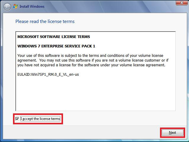 Windows 7 ライセンス条項に同意します