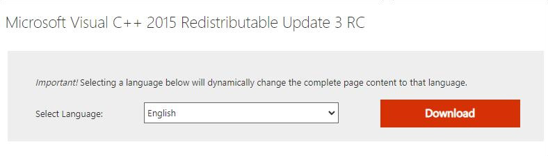 Microsoft Visual C++ 2015 再頒布可能パッケージをダウンロード