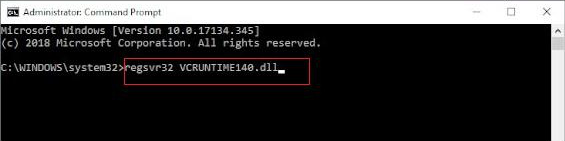 regsvr32 VCRUNTIME140.dllと入力します。