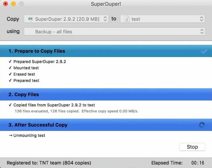 SuperDuper ソフトウェアのユーザー インターフェイス