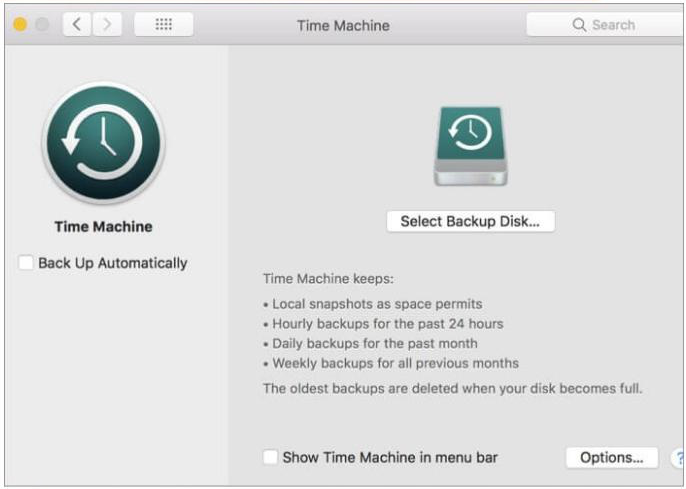 Time Machine ソフトウェアのユーザー インターフェイス
