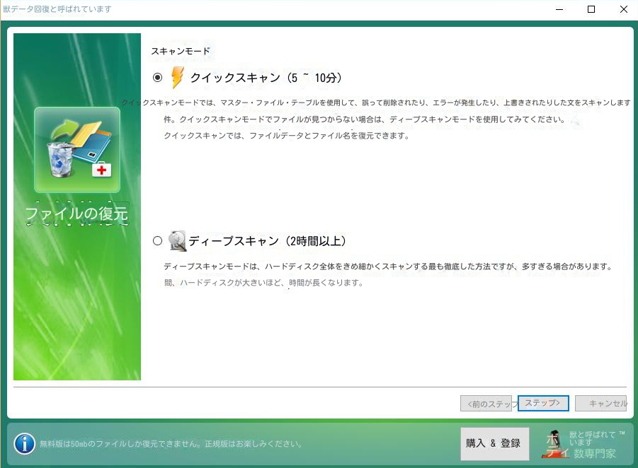 クイックスキャンオプション