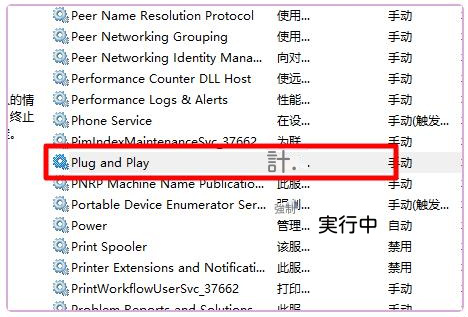 プラグ アンド プレイ サービスの実行ステータスを表示する