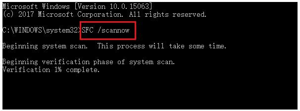 SFC /scannow scan コマンドを入力します。