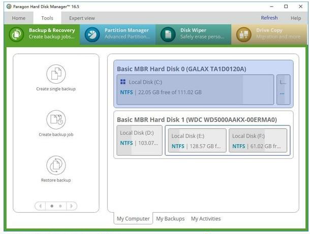 Hard Disk Manager 16 ソフトウェアの操作インターフェイス