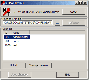 WindowsパスワードをリセットするNTPWEdit