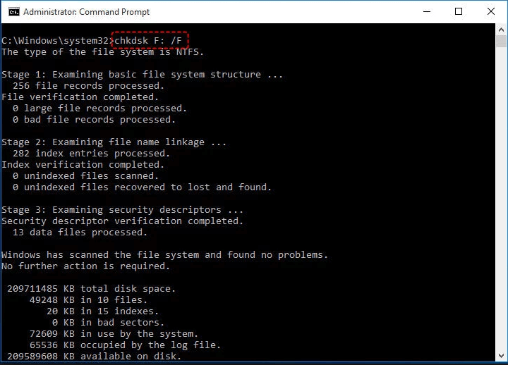 chkdsk /f でSDカード復元の修復を実行