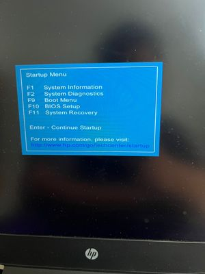 USB起動オプションがハイライトされたHPの起動メニュー