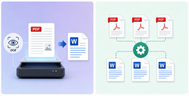 OCRを有効にし、複数のPDFをDOCXへ変換しているRenee PDF Aideのメイン変換画面のスクリーンショット