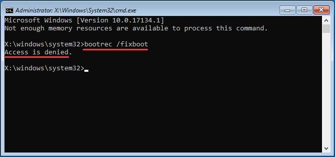 bootrec fixboot アクセスが拒否されました