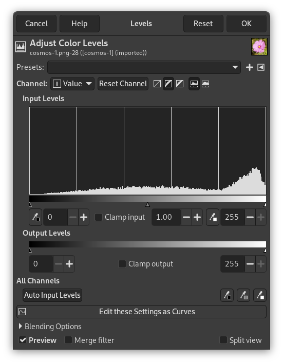 GIMP 色 レベル