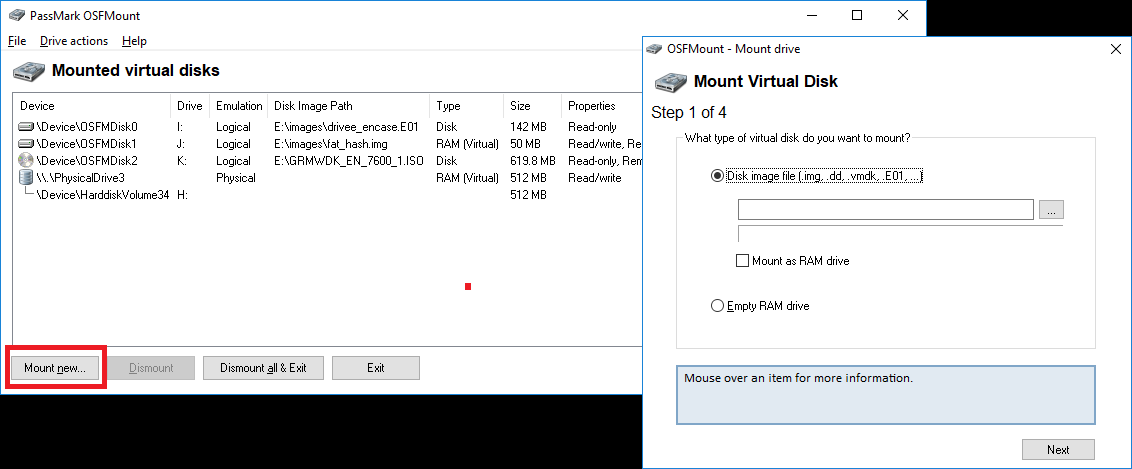 OSFMountのマウント設定