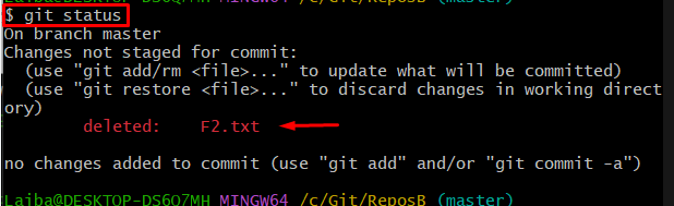 git statusで削除されたファイルを表示