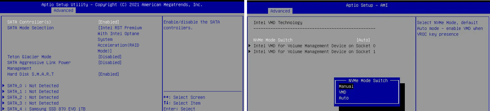 BIOSでIntel VMDまたはRSTモードを切り替える