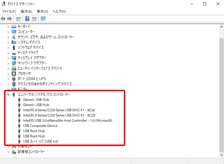 「ユニバーサル シリアル バス コントローラー 」を開き