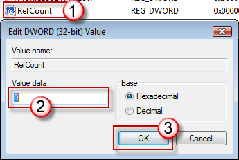 RefCount をダブルクリックして、「0」と入力し、[OK] をクリックします