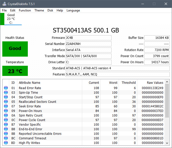 CrystalDiskInfoというソフトでSSDハードディスクの寿命や使用状況を確認