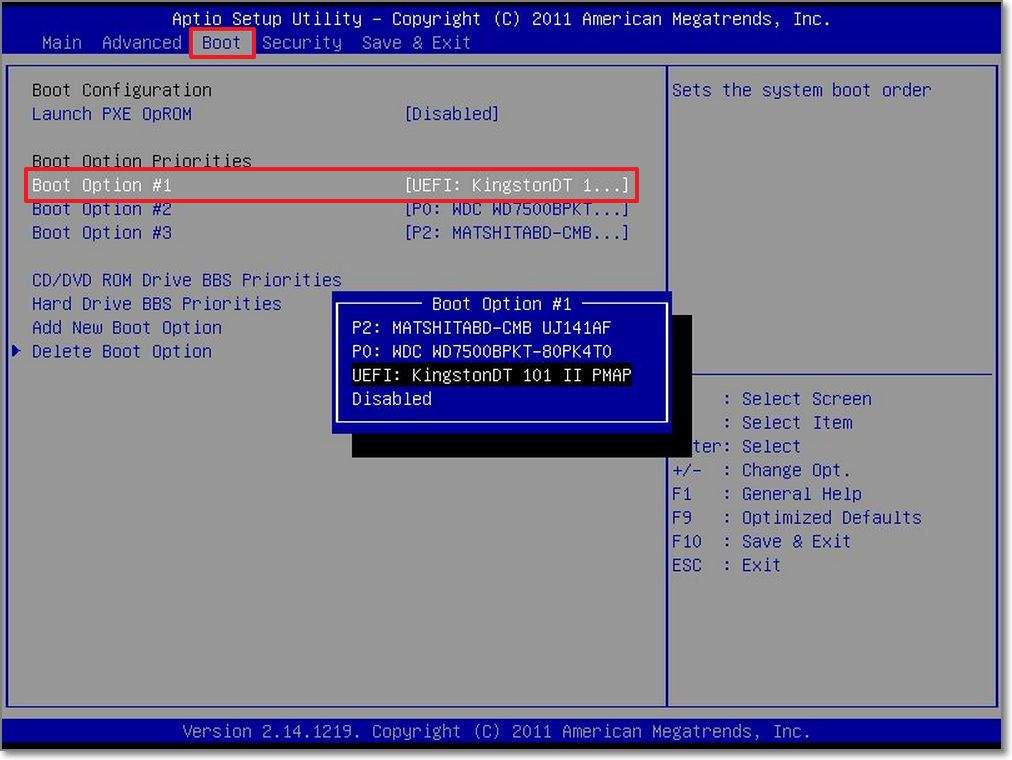 USBを起動順の一番にする