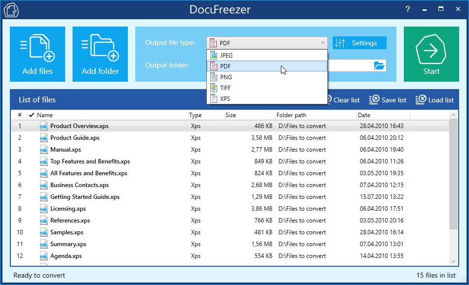 DocuFreezerでXPSをPDFに変換