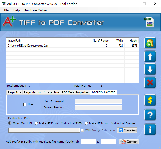 Aplus TIFF to PDF ConverterでTIFFをPDFに変換