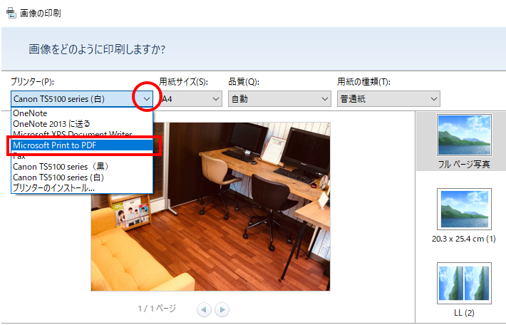 Microsoft Print to PDFを選択