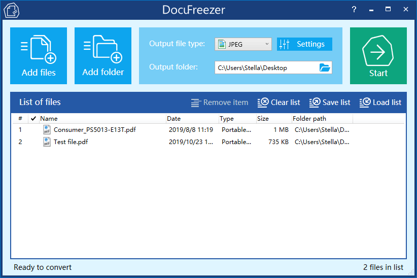 DocuFreezerでPDFをJPGに変換