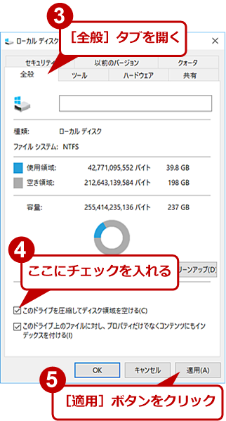 このドライブを圧縮してディスク領域を空ける