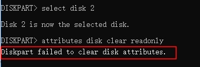 クリアできませんDiskpart failed to clear disk attributes