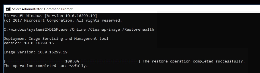 [DISM.exe /Online /Cleanup-image /Restorehealth]と入力