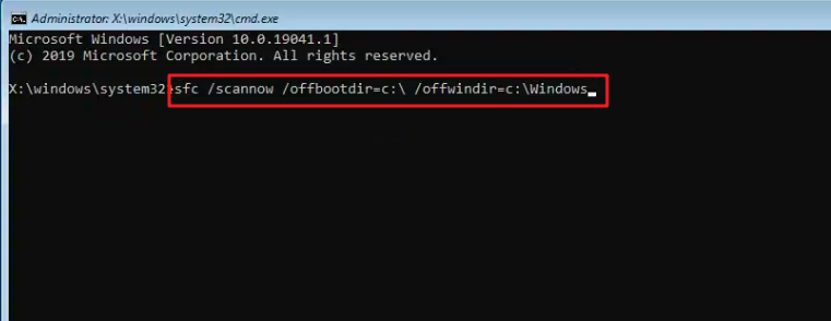 コマンドsfc /scannow /offbootdir=c:\ /offwindir=c:\windows