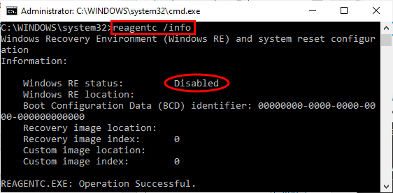 reagentc /infoでWindows RE状態を確認