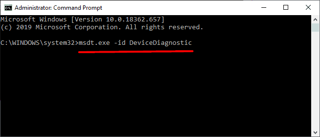 msdt.exe -id DeviceDiagnosticを入力