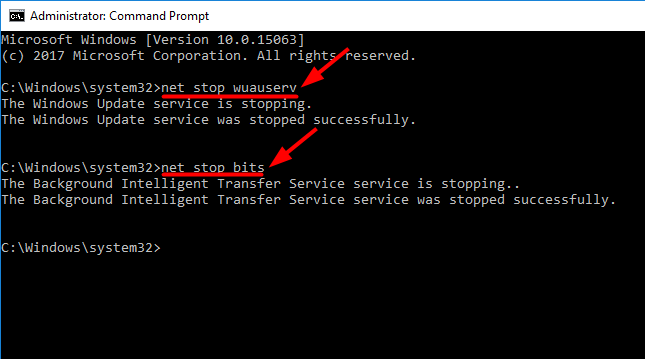 net stop bitsとnet stop wuauservコマンド