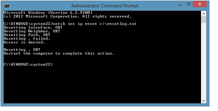 netsh int ip reset reset.log コマンド