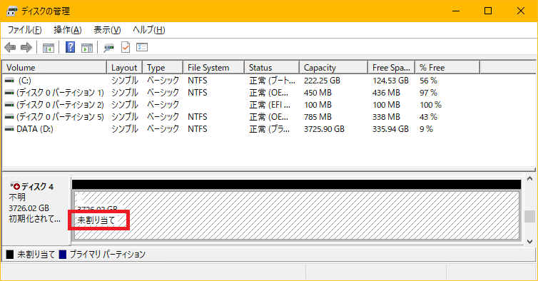 未割り当てのディスク