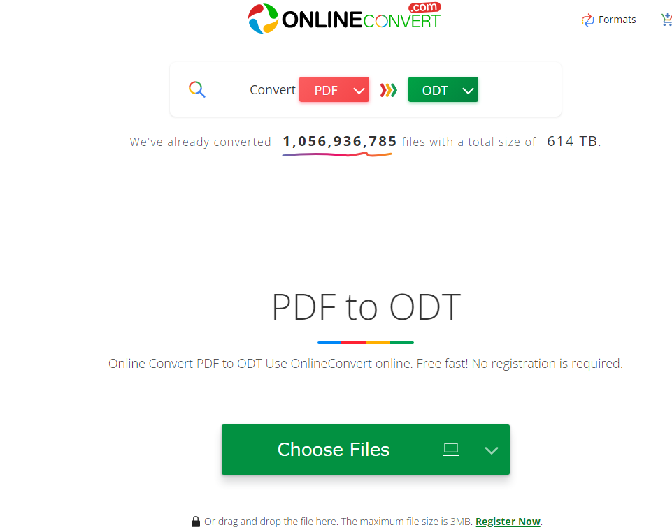 ONLINECONVERTでPDFをODTに変換