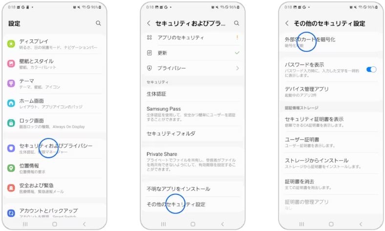 Android 携帯電話の暗号化された SD カード