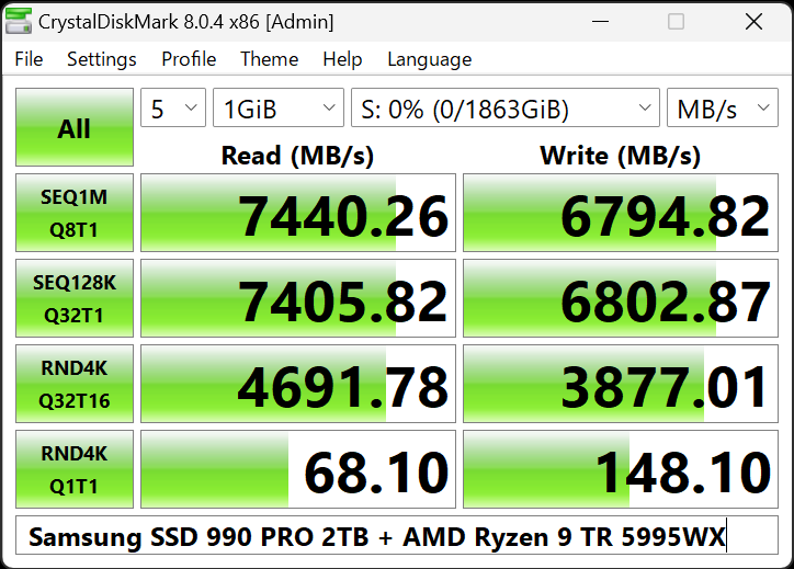 CrystaldiskmarkでSSDをチェック