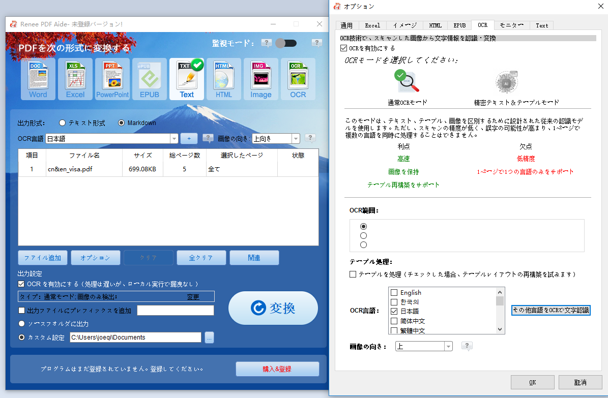 OCRを使用してPDFをTXTまたはMarkdownに変換するRenee PDF Aide